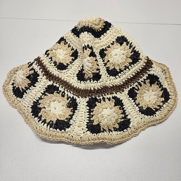 Vtg 70s Floppy Straw Bucket Hat Beach Boho Flowers Hat Grannycore Festival main image 4